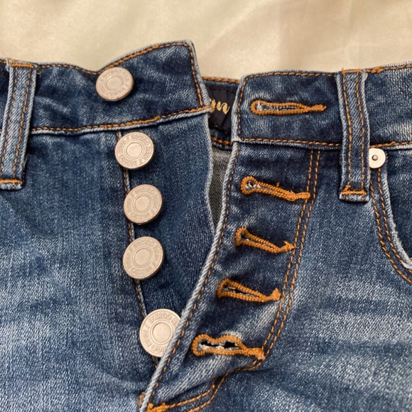 Indigo Rein Blue Denim Tiny High Waist Shorts Button Fly Juniors Size 00 EUC - Picture 5 of 14